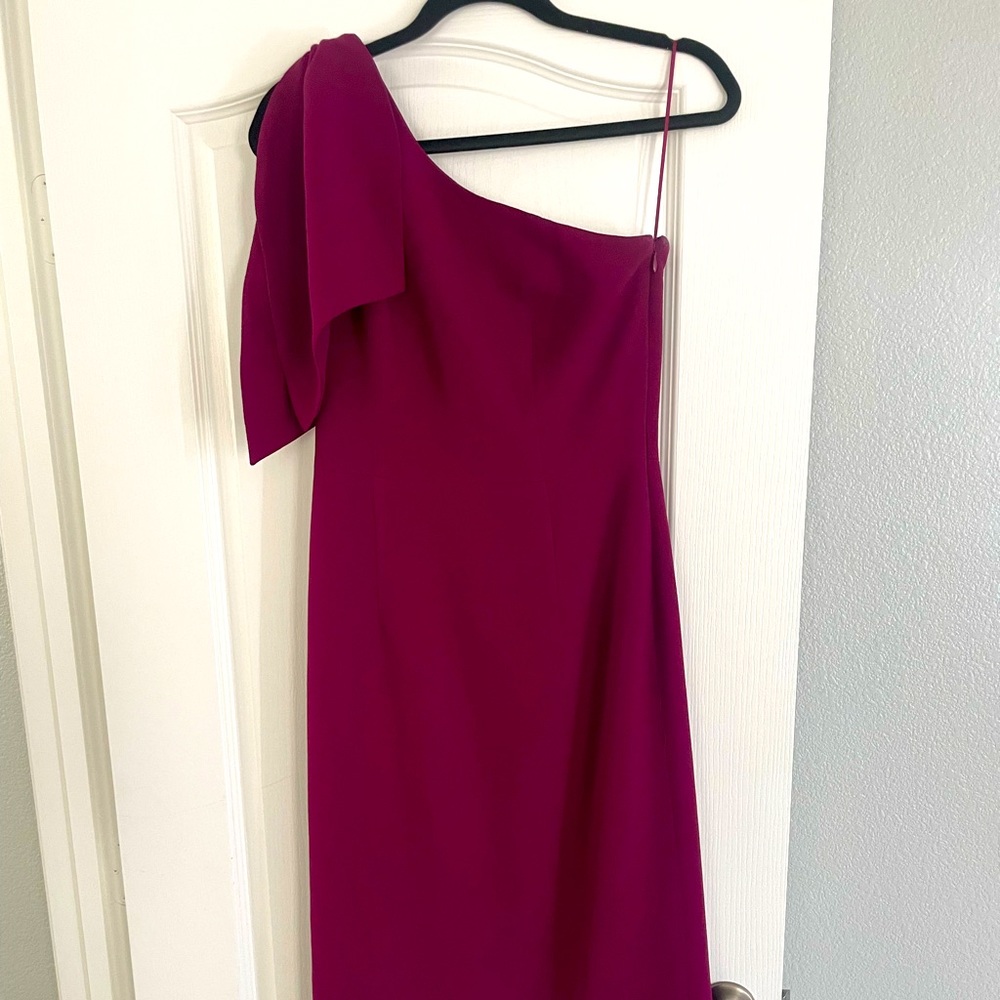 Dress the Population - Tiffany One-Shoulder Midi Dress Size 6 - Berry color